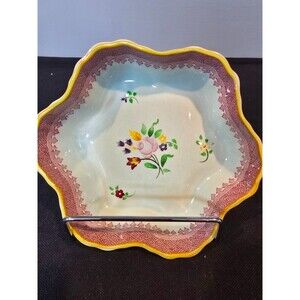 Adams Calyx Ware Hand Painted Lowestoft 8.25" Scalloped Square Serving Bowl 1940